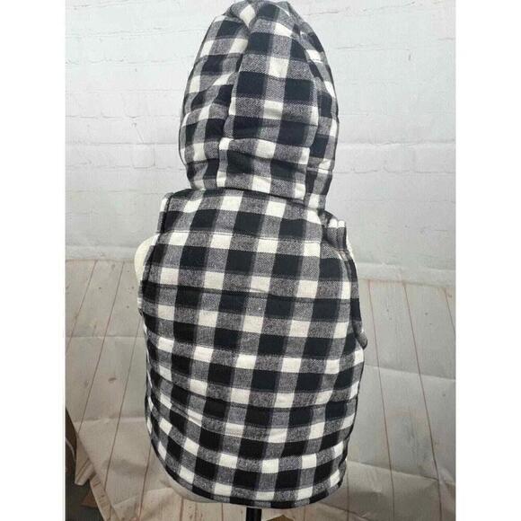 Baby B.Boutique Winter Vest Plaid White/Black Button Up Hooded Coat One Size NWT - Picture 2 of 5